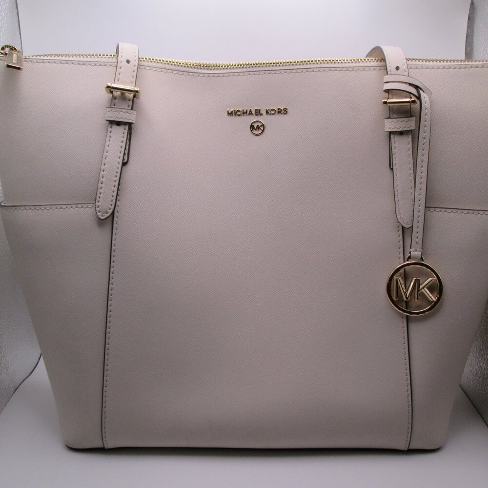 MICHAEL Michael Kors Large Saffiano Leather Top-Zip Tote Bag Cream - Picture 3 of 9